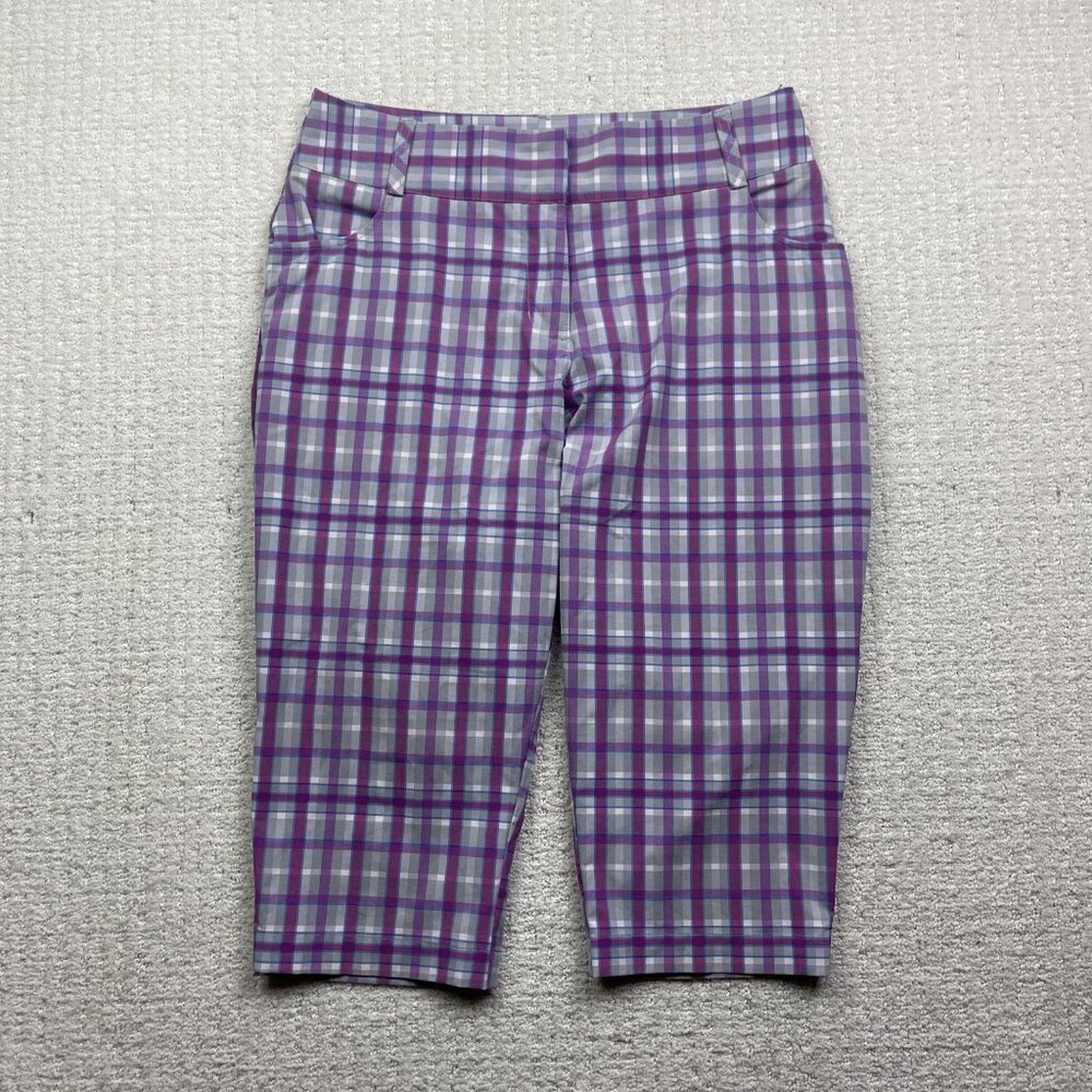 Adidas Capri Pants Womens Plaid Mid Rise Climalite Golf Athletic Casual Read